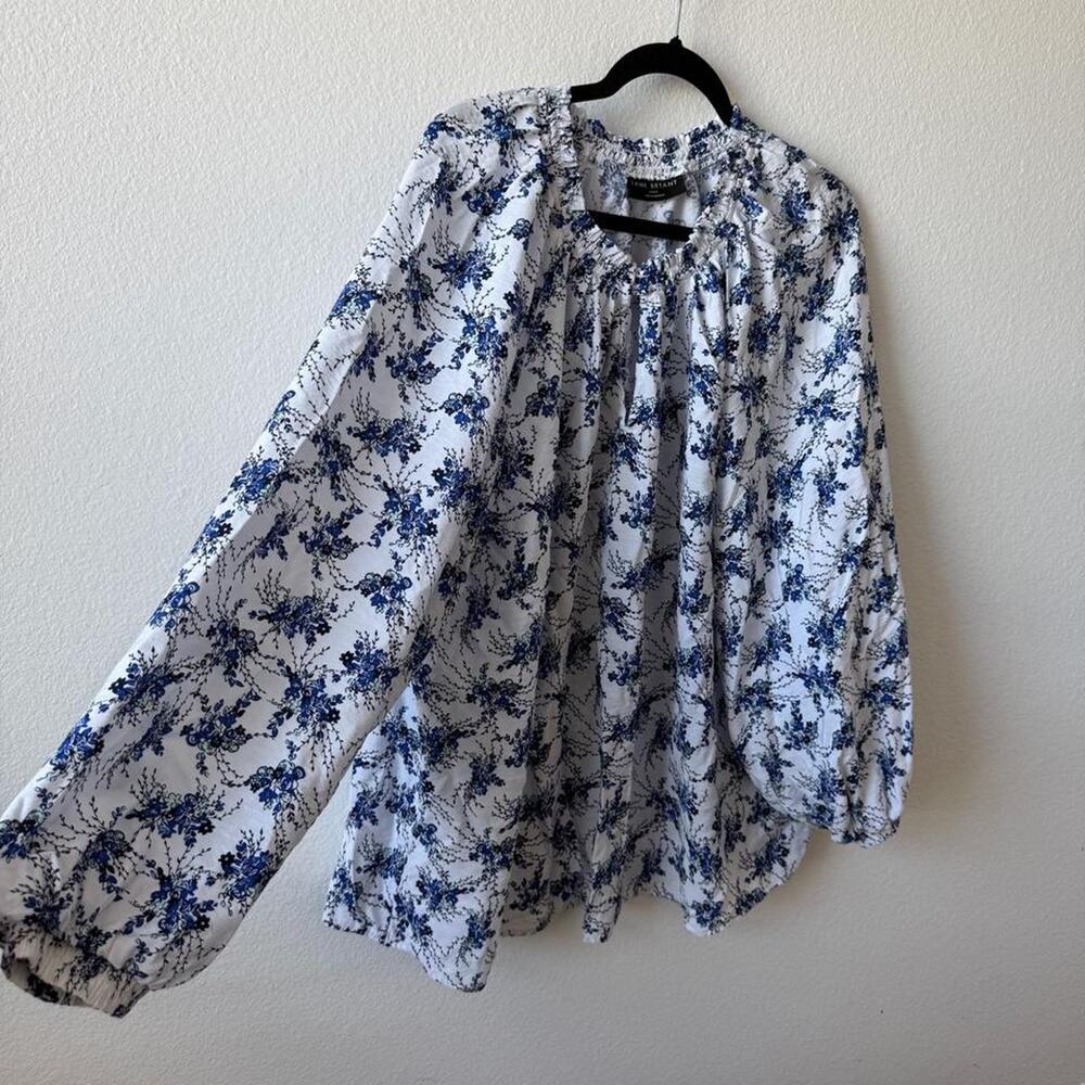 Blue and white floral blouse